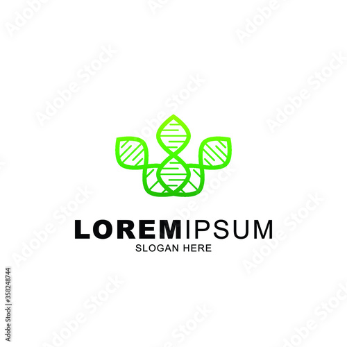  green DNA logo vector with nature leaf icon