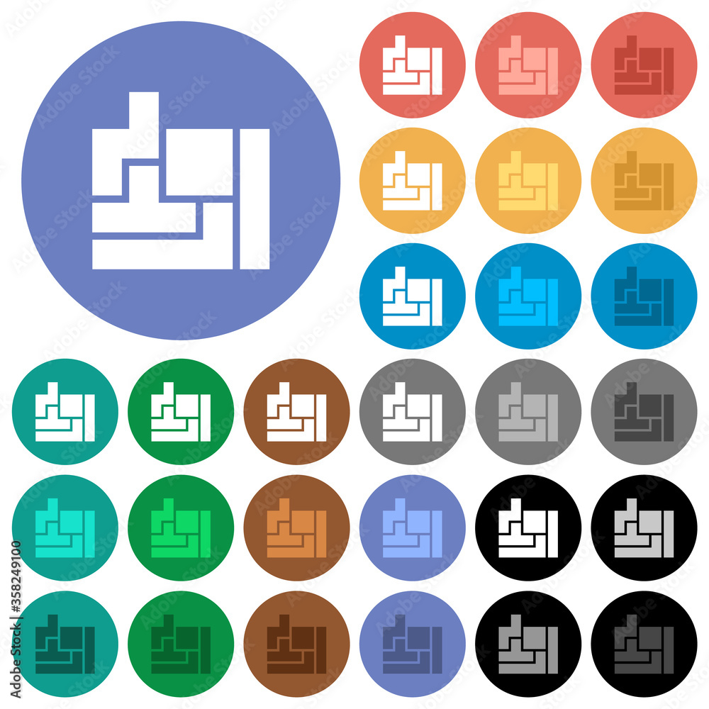 Tetris game round flat multi colored icons Tetris game round flat multi colored icons