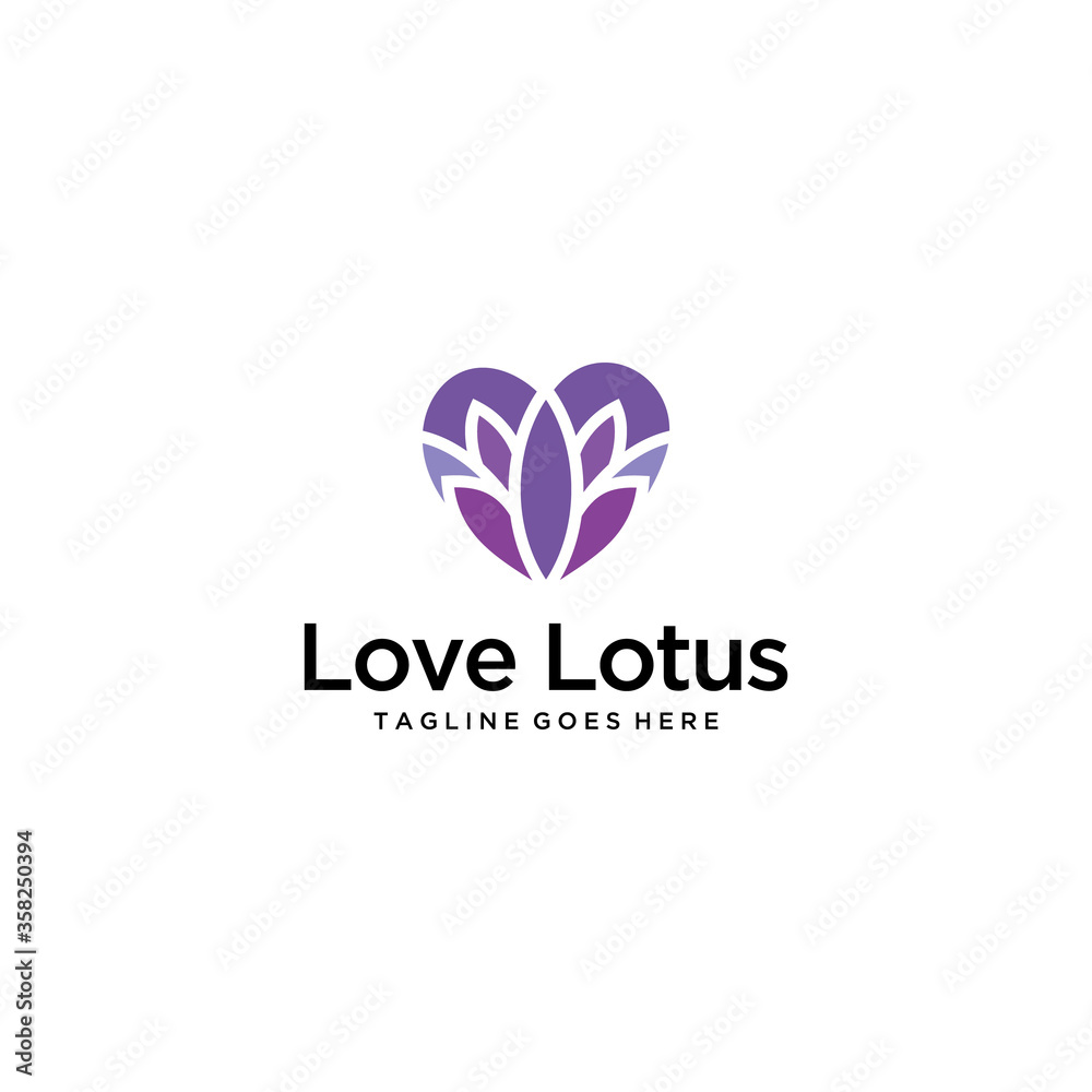 Creative luxury simple Artistic Lotus Flower with heart sign logo design illustration
