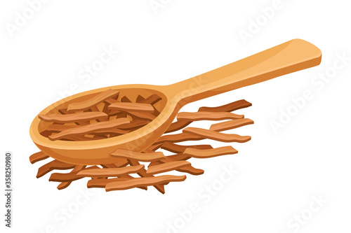 Dried Sandalwood Fragrant Bark Poured in Spoon Isolated on White Background Vector Illustration