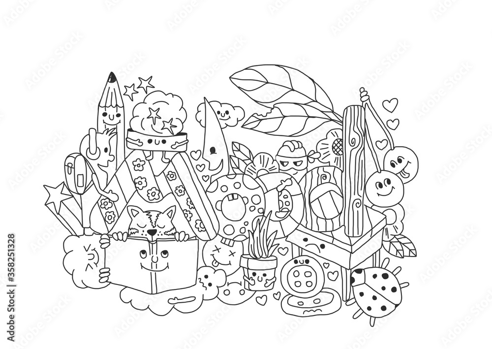 coloring book for children and adults, with the illustrated text “Mood”