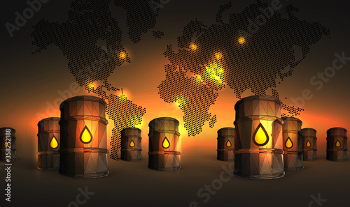 World oil industry vector illustration on background sunset