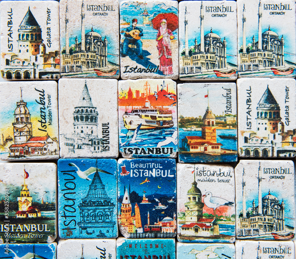 Different magnets with istanbul photos.