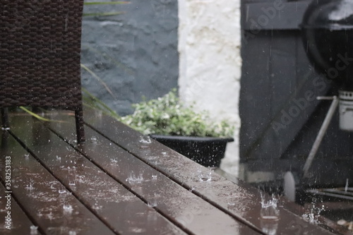 Garden deck in the rain
