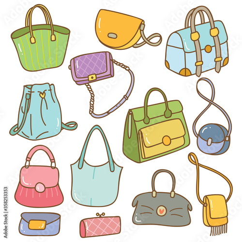 set of handbag doodle isolated on white background