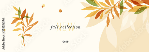 Trendy abstract floral autumn horizontal template. Good for branding, web design, social media post, landing page, banner, business card, invitation, print, flyer or presentation.