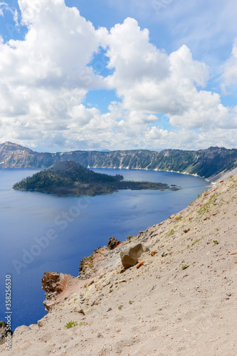 Crater Lake National Park. Beautiful Nature in Summer Season Famous Tourist Attractions in Oregon State, USA.