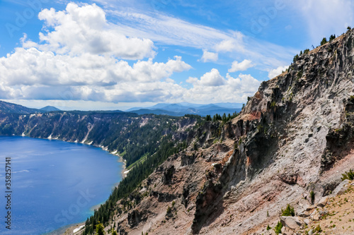 Rim of Crater Lake National Park. Beautiful Nature in Summer Season Famous Tourist Attractions in Oregon State, USA.