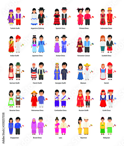  Cultural and Traditional Dresses Flat Vectors 