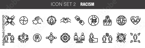 Racism icons set. Outline set of racism vector icons for web design isolated on white background.