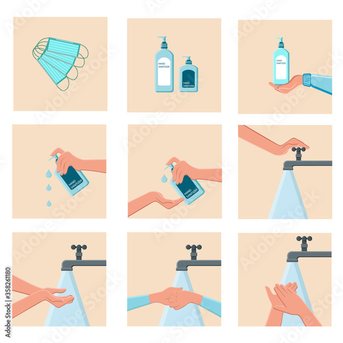 Sticker, Wash your hands icon avoid contamination, the worker must wash his hands, returning to work before leaving the room .