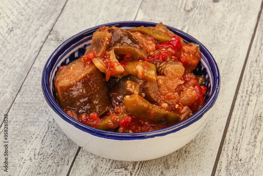 Caucasian vegan cuisine - ajapsandali with vegetables Caucasian vegan cuisine - ajapsandali with vegetables