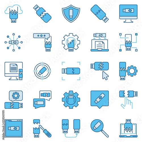 Broken or Corrupted USB Drive creative concept icons. Information lost or Data Recovery signs