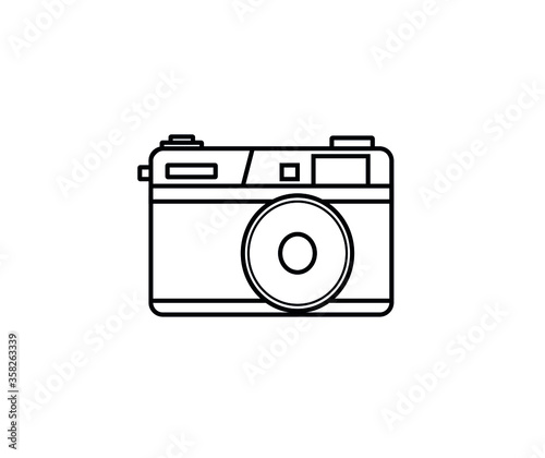 Retro-camera. Coloring book for children and adults. Hand drawn antistress coloring book. Vector outline illustration. Design for wallpaper, wrapping, print. Icon for photo salons.