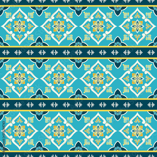 Italian tile pattern vector seamless with green border ornament. Portuguese azulejos, mexican talavera, sicily majolica or spanish ceramic. Vintage background for kitchen wall or bathroom floor.