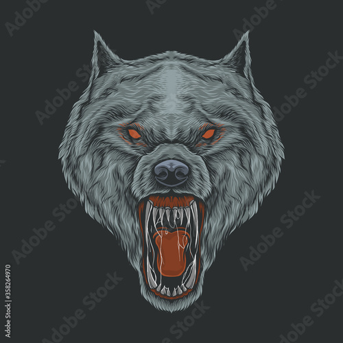 Hand drawing vintage angry wolf vector illustration