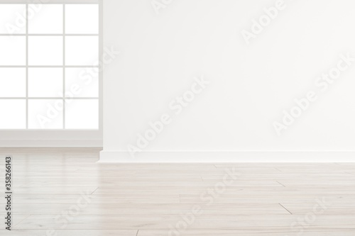 modern room with big white windows interior design. 3D illustration