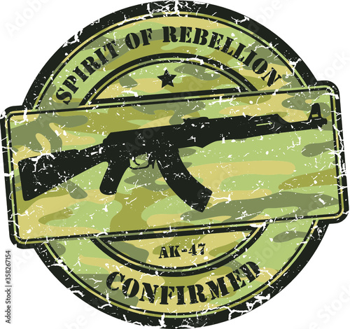 Camouflage grunge stamp. Assault rifle ak-47