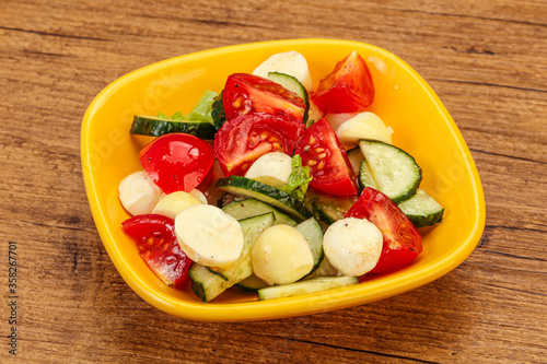 Salad with vegetables and mozzarlla photo