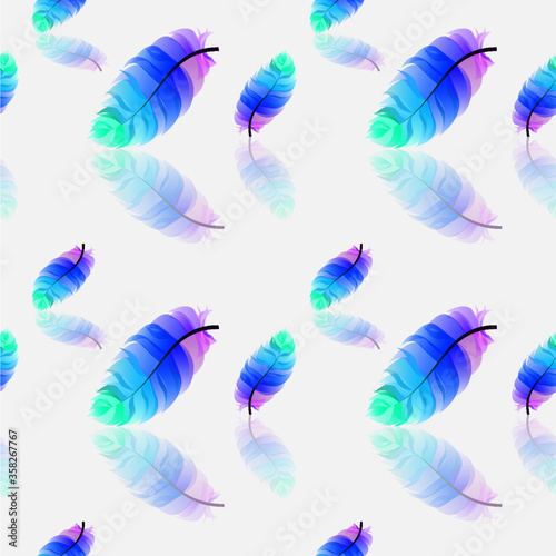 seamless pattern vector multicolored feathers on a white background