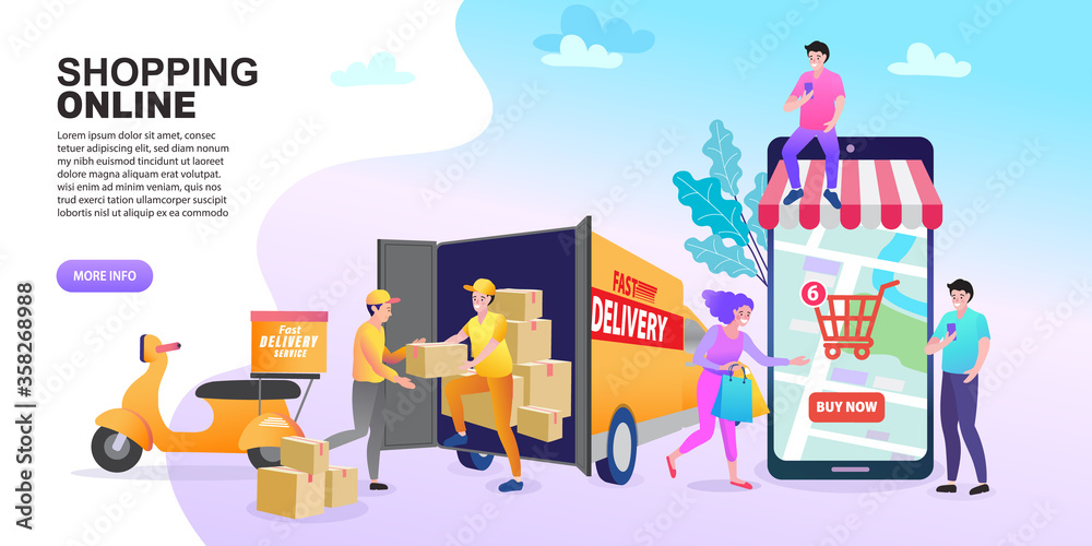Obraz premium delivery on mobile phone with social network