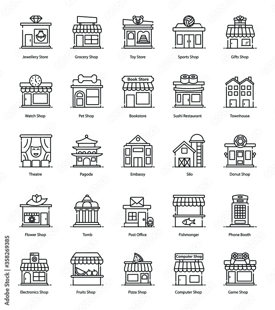 
Shop Architecture line Icons Pack 

