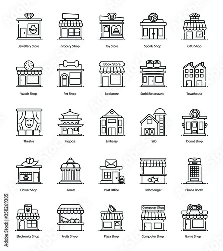  Shop Architecture line Icons Pack 