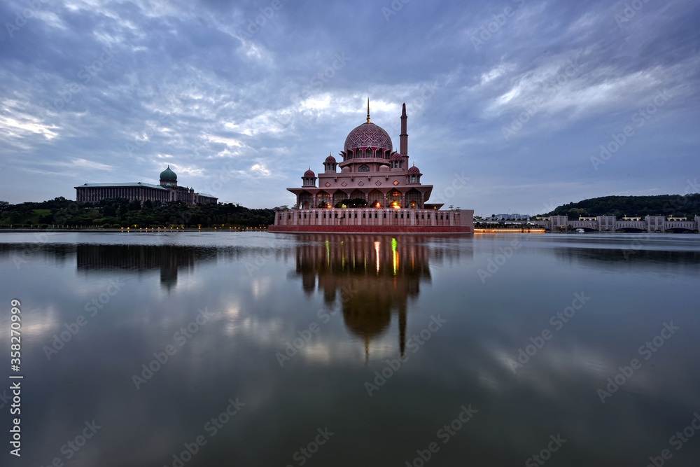 View of Putrajaya mosque at sunset