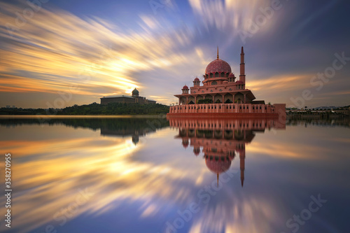 View of Putrajaya mosque at sunset