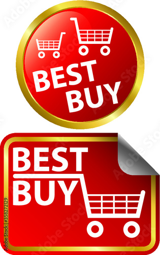 best buy labels with golden frame and red background