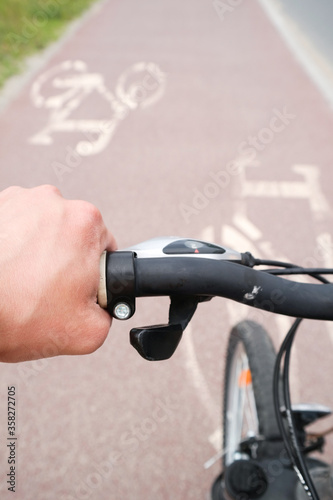 riding a bike along a cycle path
