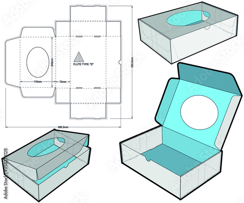 Box self assembly With Handle (Internal measurement 24.8x17.5x7.2cm) and Die-cut Pattern