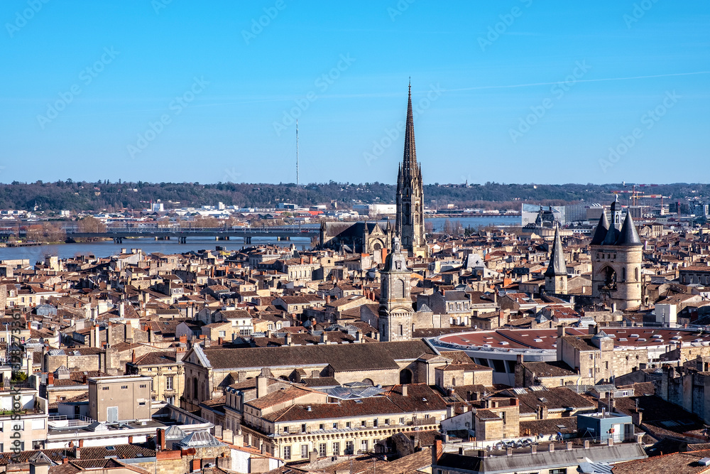 Aerial view of the old town in Bordeaux, France