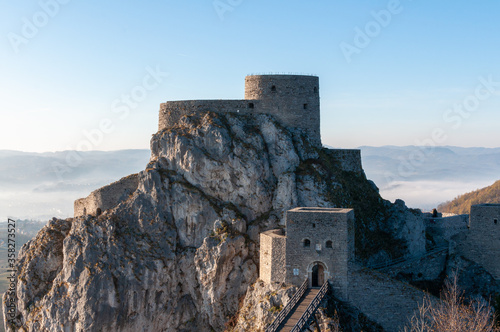 Medieval fortress located in Srebrenik, Bosnia and Herzegovina. The fortress was strategically placed on a top of a steep rock, and it was used to defend a large area of land in middle ages. © Joe