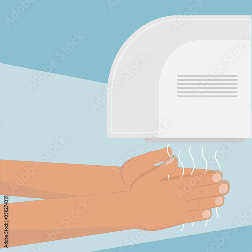 Dries hands. Machine dryer. Hand dryer. Vector illustration