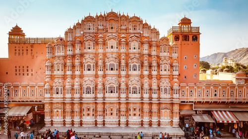 Beautiful architecture view of Hawa Mahal (Palace of winds) in Jaipur, Rajasthan India. This is one of famous place in Pink city of Rajasthan.