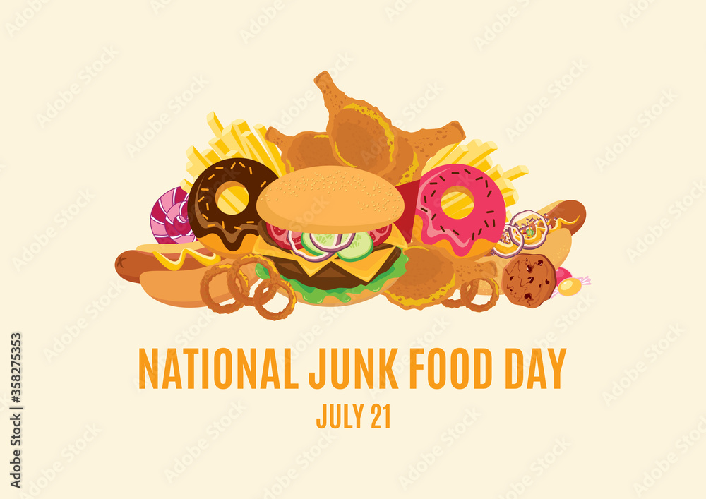National Junk Food Day vector. Fast food icon vector. Fast food pile of junk food vector. Pile