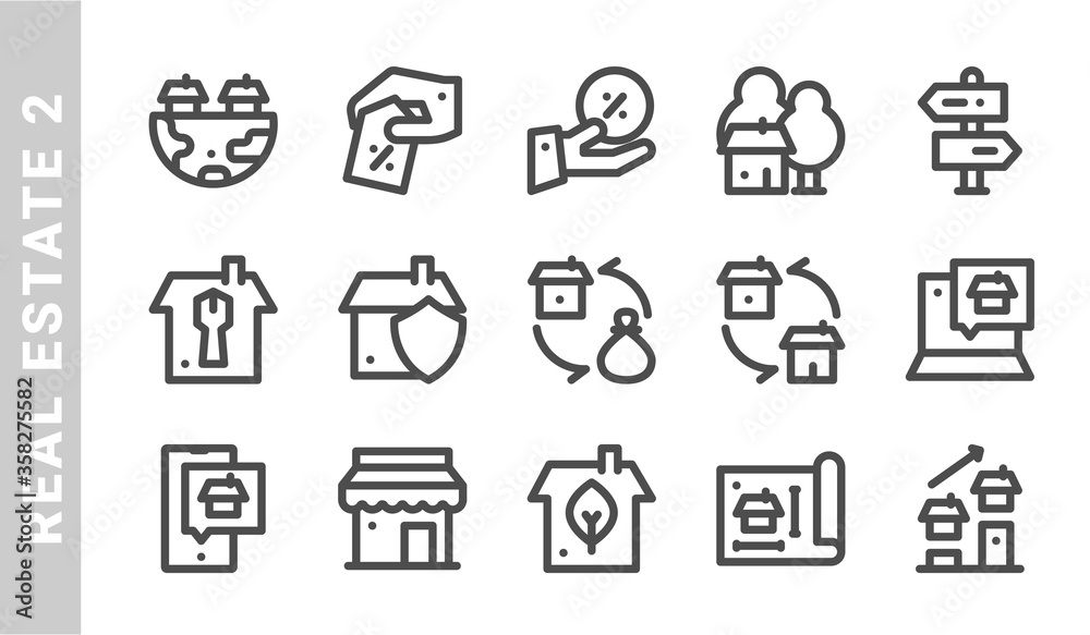 real estate 2 icon set. Outline Style. each made in 64x64 pixel