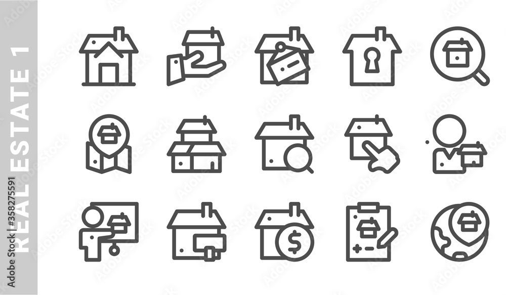 real estate 1 icon set. Outline Style. each made in 64x64 pixel real estate 1 icon set. Outline Style. each made in 64x64 pixel
