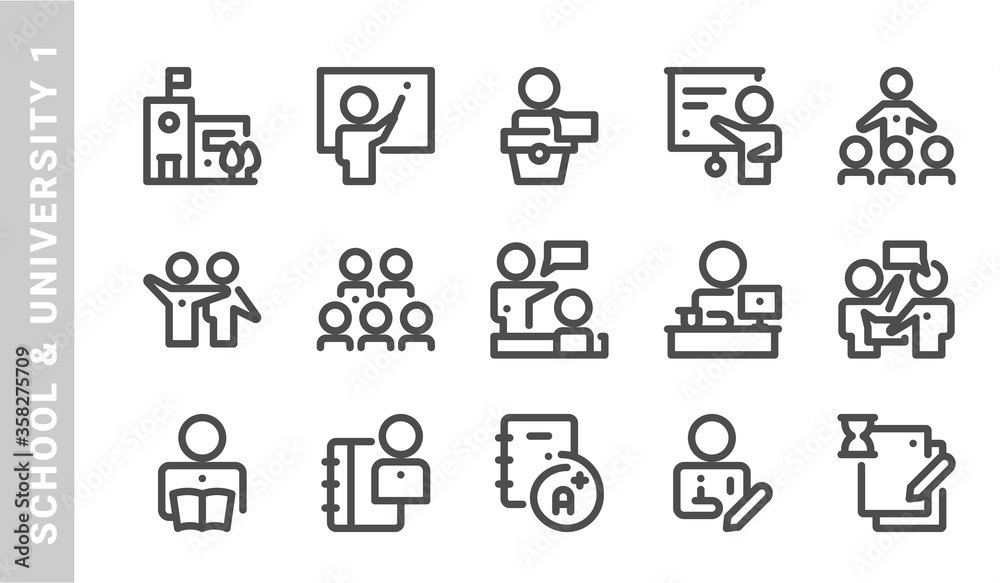 school & University 1 icon set. Outline Style. each made in 64x64 pixel
