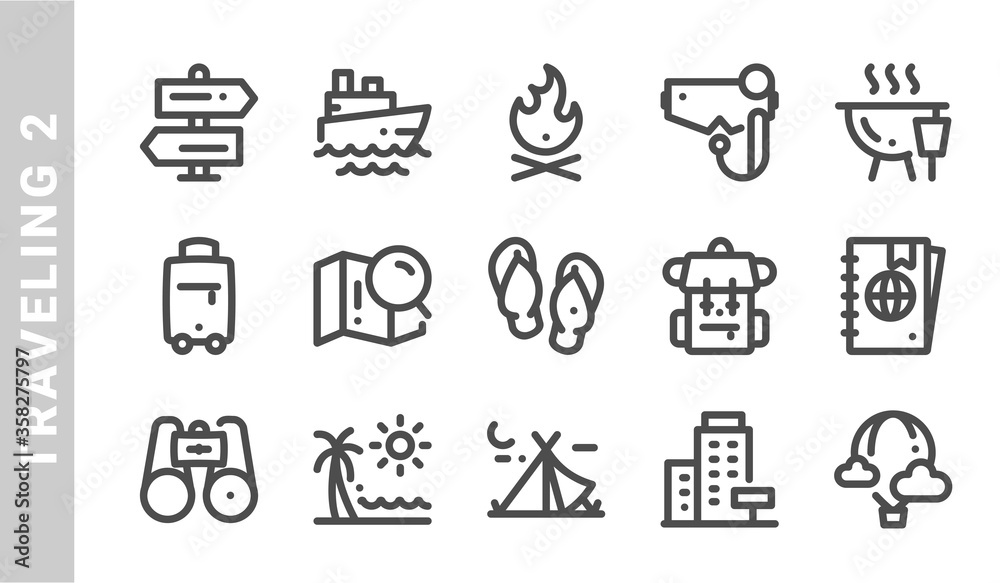traveling 2 icon set. Outline Style. each made in 64x64 pixel