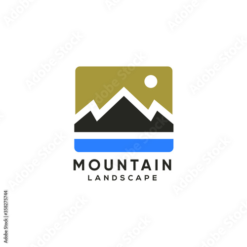 creative mountain and lake view landscape logo design
