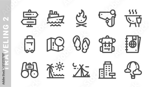 traveling 2 icon set. Outline Style. each made in 64x64 pixel