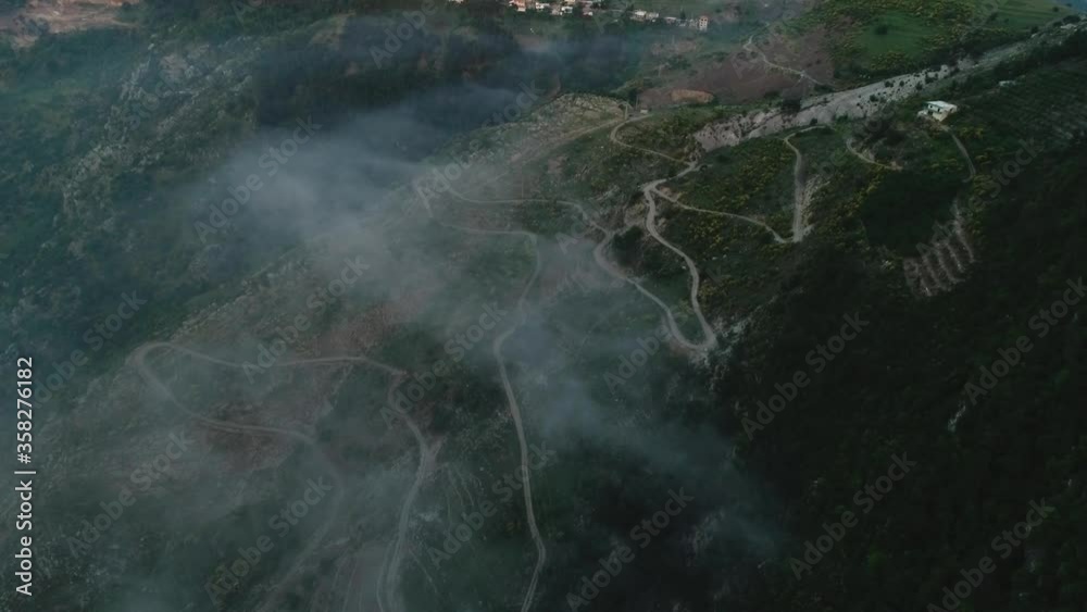 Aerial Drone Shot Of Windy Hillside Highway In Rural Lebanon