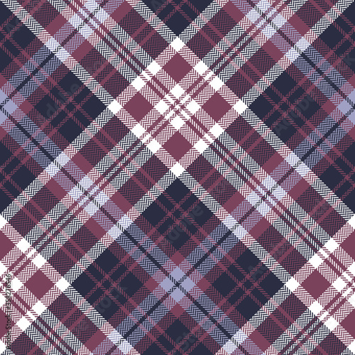 Tartan plaid pattern vector. Multicolored dark seamless check plaid in blue, purple, pink, white for skirt, flannel shirt, or other modern autumn winter textile print.