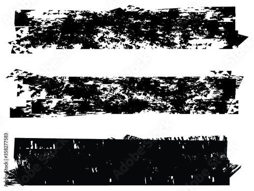Grunge Paint stripe . Vector brush Stroke . Distressed banner . Black isolated paintbrush collection . Modern Textured shape . Dry border in Black . 