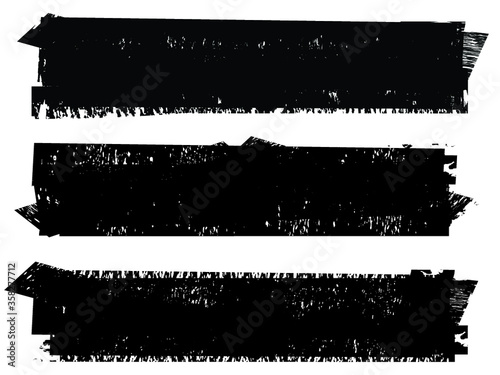 Grunge Paint stripe . Vector brush Stroke . Distressed banner . Black isolated paintbrush collection . Modern Textured shape . Dry border in Black . 