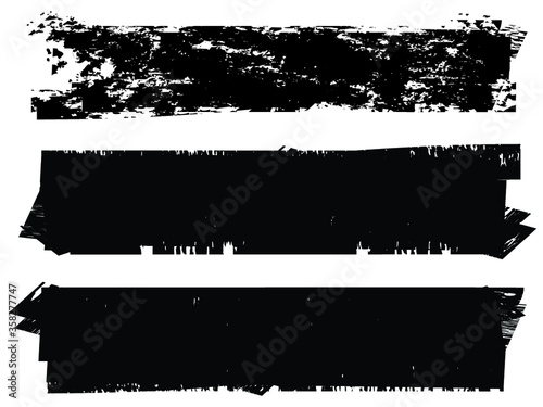 Grunge Paint stripe . Vector brush Stroke . Distressed banner . Black isolated paintbrush collection . Modern Textured shape . Dry border in Black . 