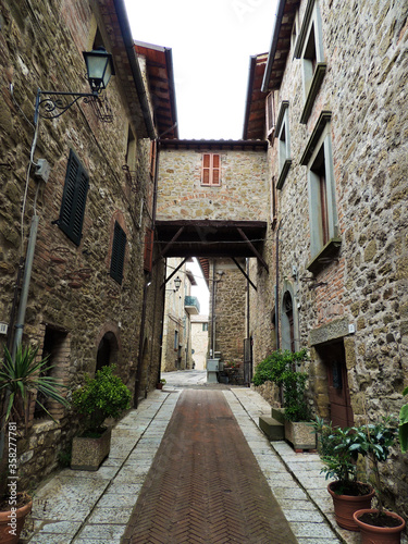 Medieval alley of the beautiful village of Castel Rigone in Umbria, Italy.