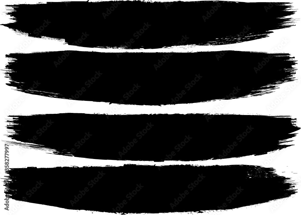 Grunge Paint stripe . Vector brush Stroke . Distressed banner . Black isolated paintbrush collection . Modern Textured shape . Dry border in Black . 